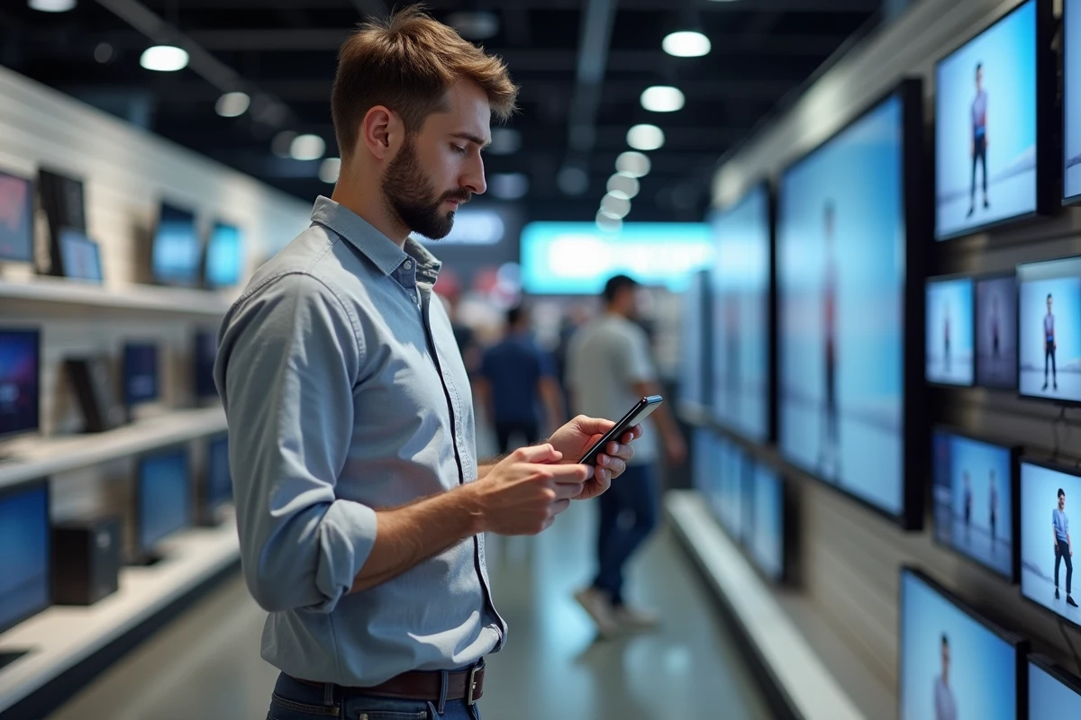 Jeune homme scannant un produit dans un magasin d