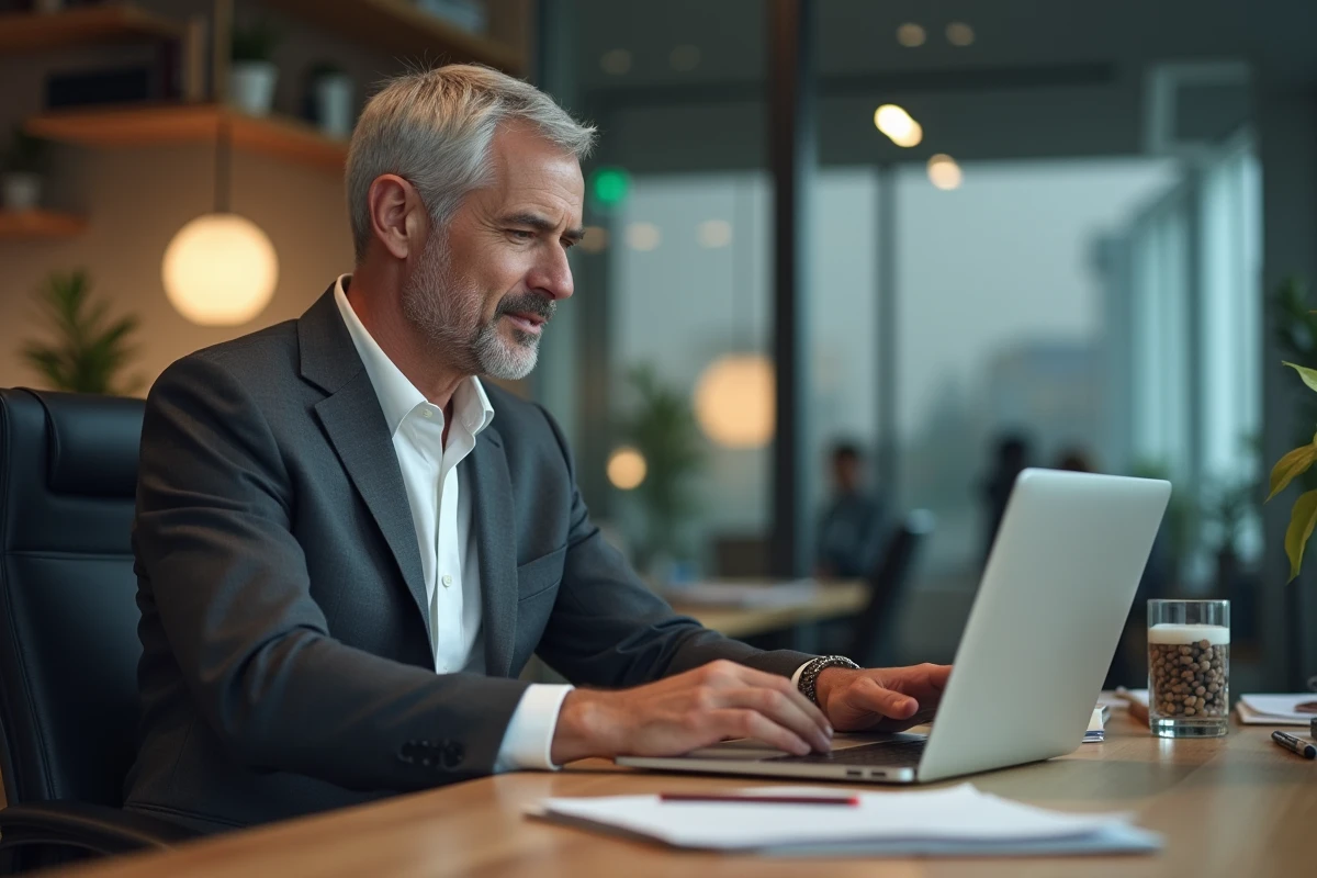 Homme d'affaires en costume dans un bureau moderne