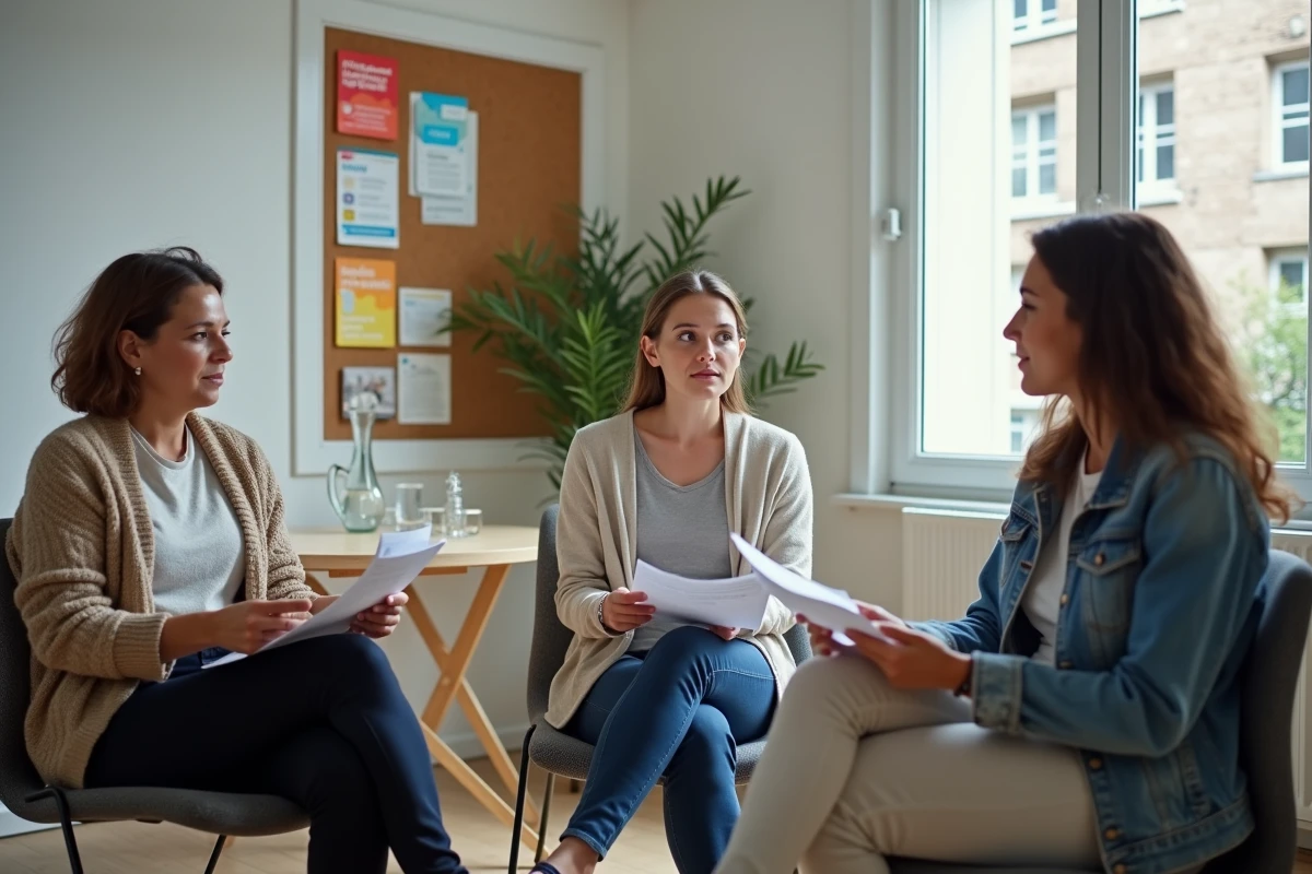 Séance d'information collective au planning familial : groupe de femmes écoutant une professionnelle de santé à Pontivy
